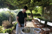 Pouring Alvarinho Wine in Paco Calheiros