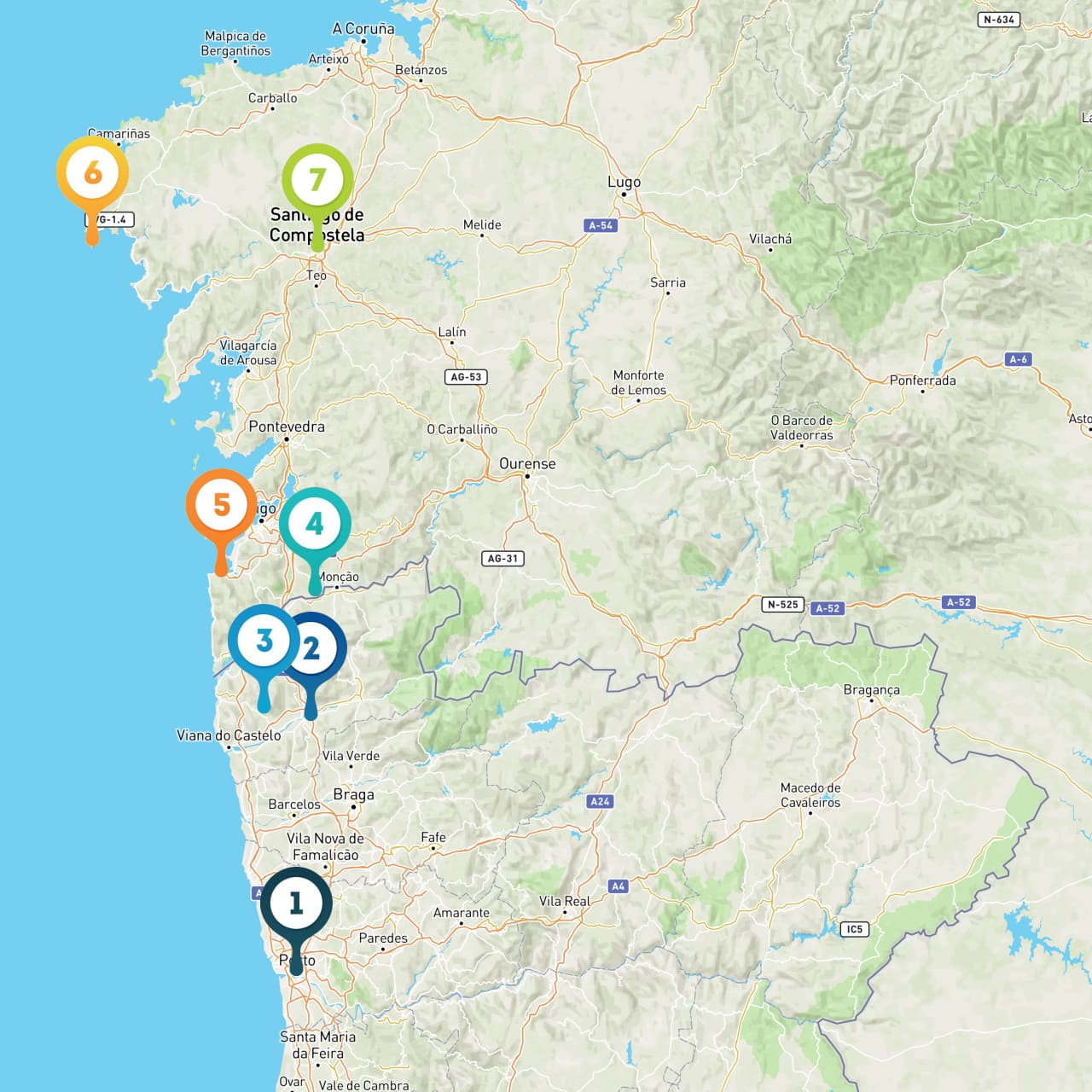 map a2 camino santiago portuguese walking tour